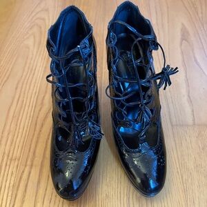 Jean Paul Gaultier Black Patent Leather Tartan Booties Size 38.5